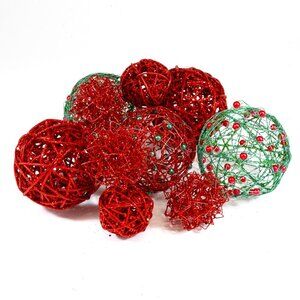 Pier One Green & Red Christmas Grapevine Orbs/Balls